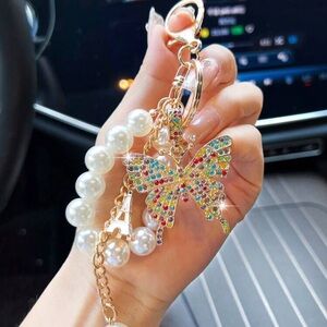 2/$25 Gold Butterfly Pearl Charm Keychain
